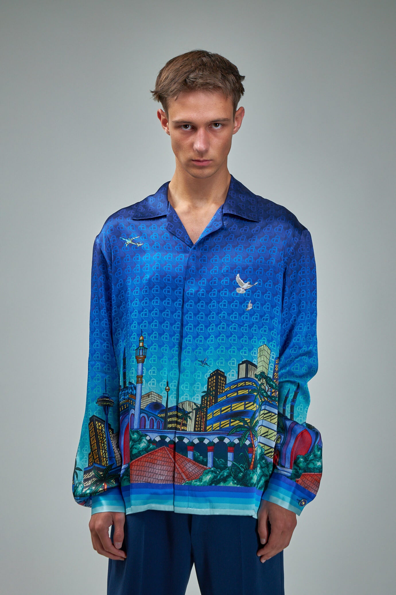 Men's Graphic Silk Cuban-collar Sport Shirt In The_night_view