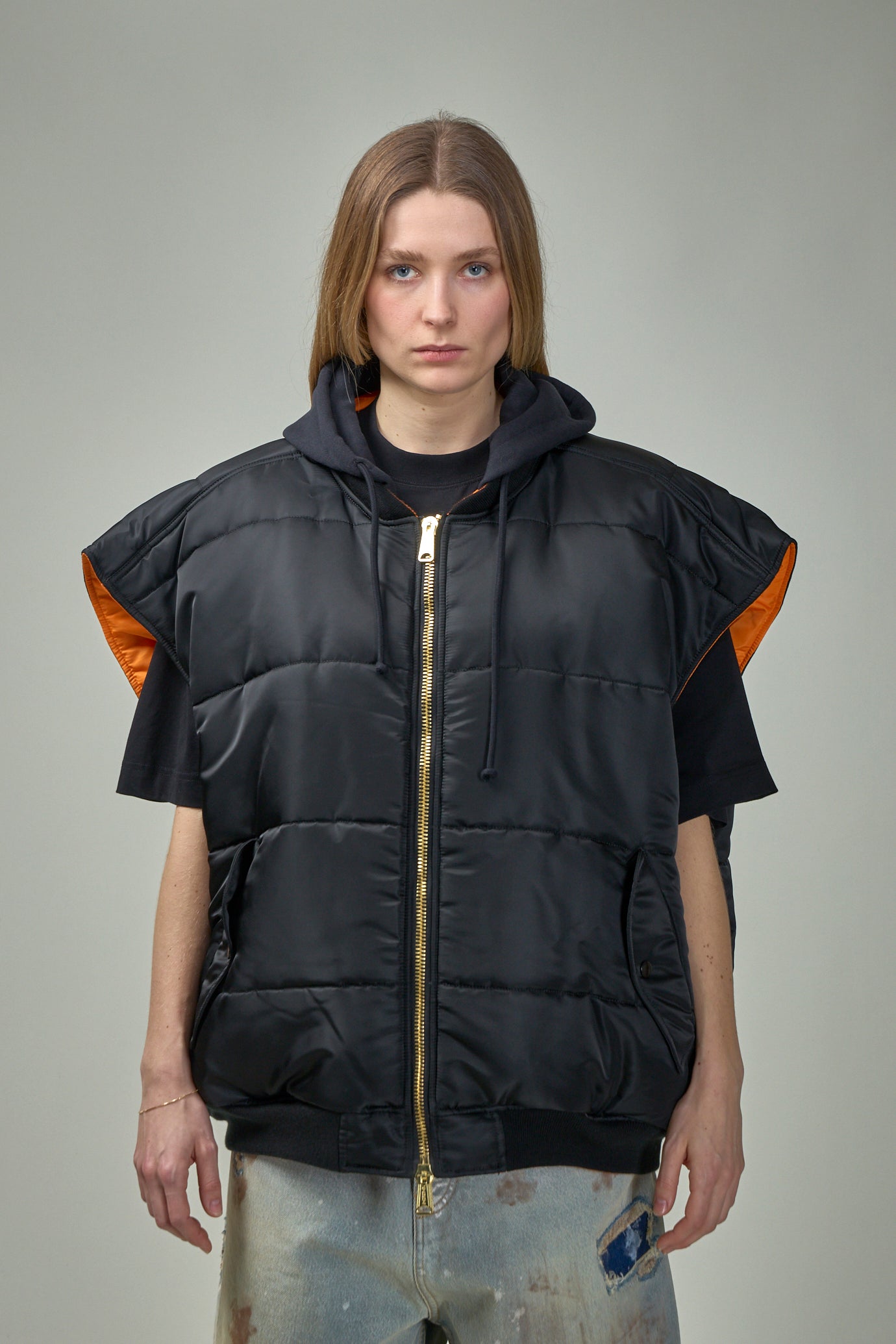 Vetements Logo Bomber Vest With A Hood In Black