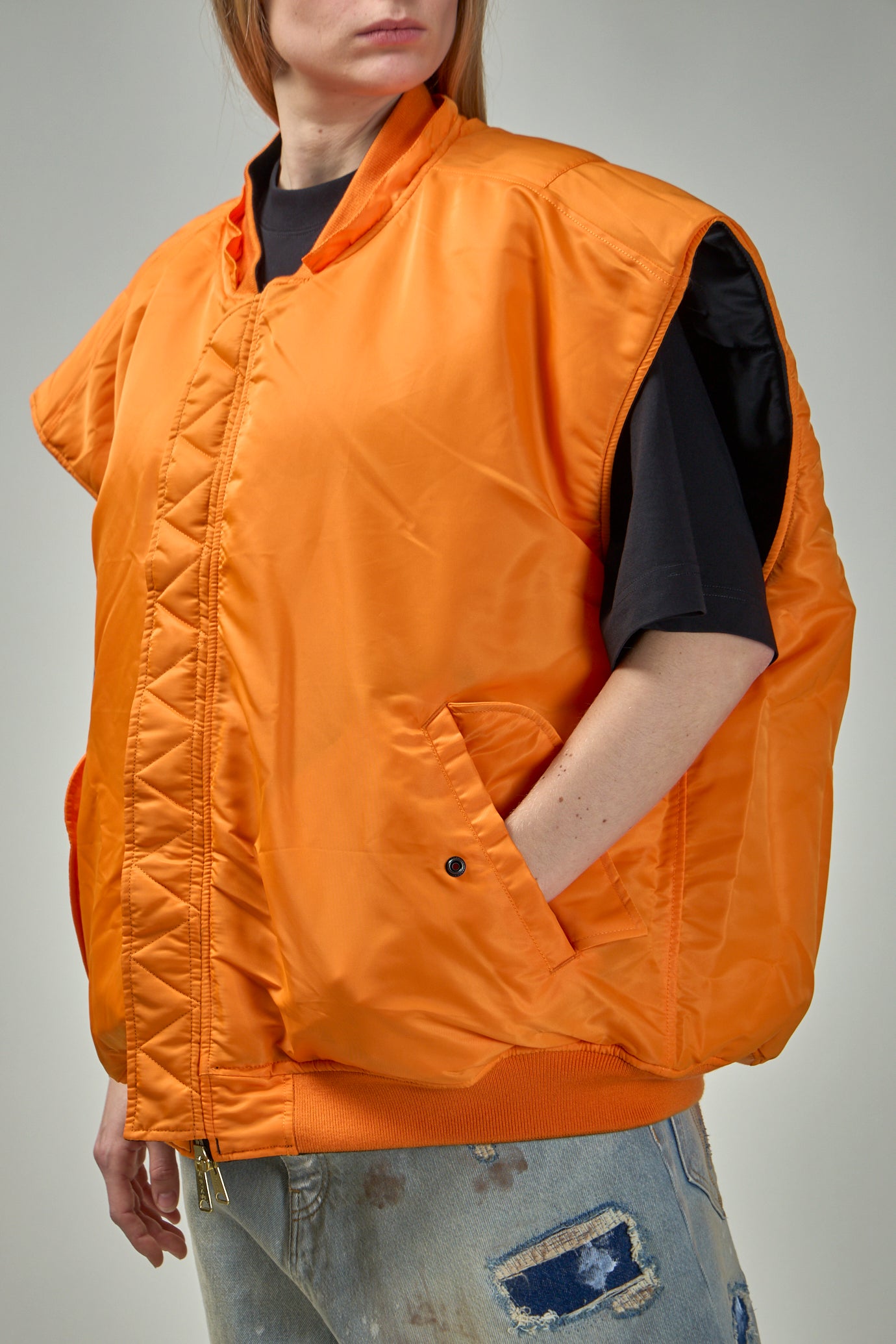 Vetements Logo Bomber Vest With A Hood In Black