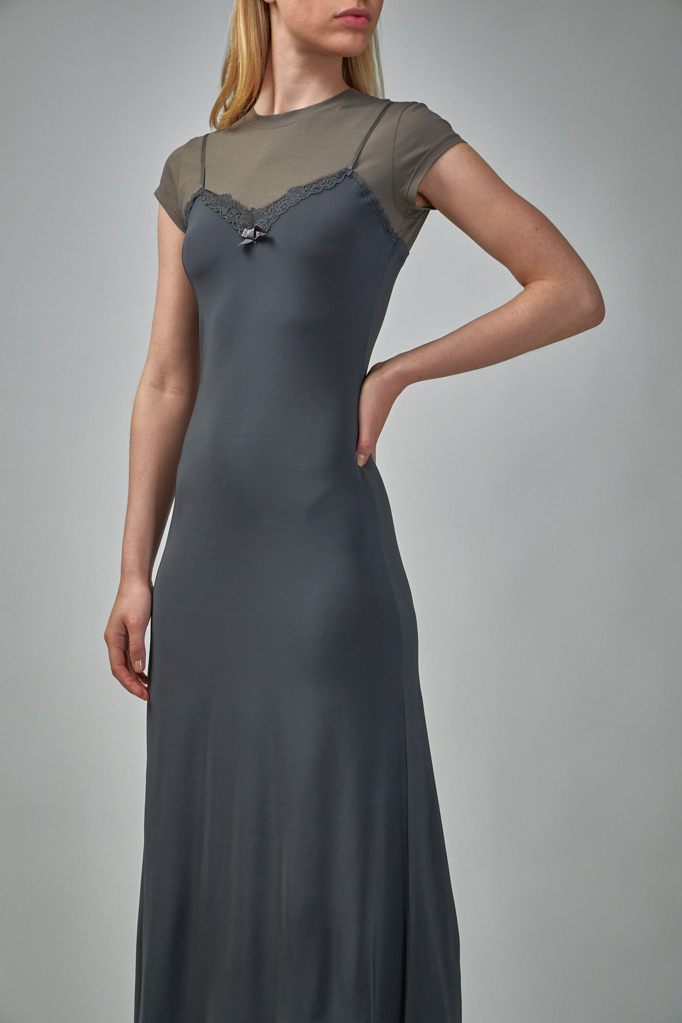 Acne Studios Layered Midi Dress In Grey