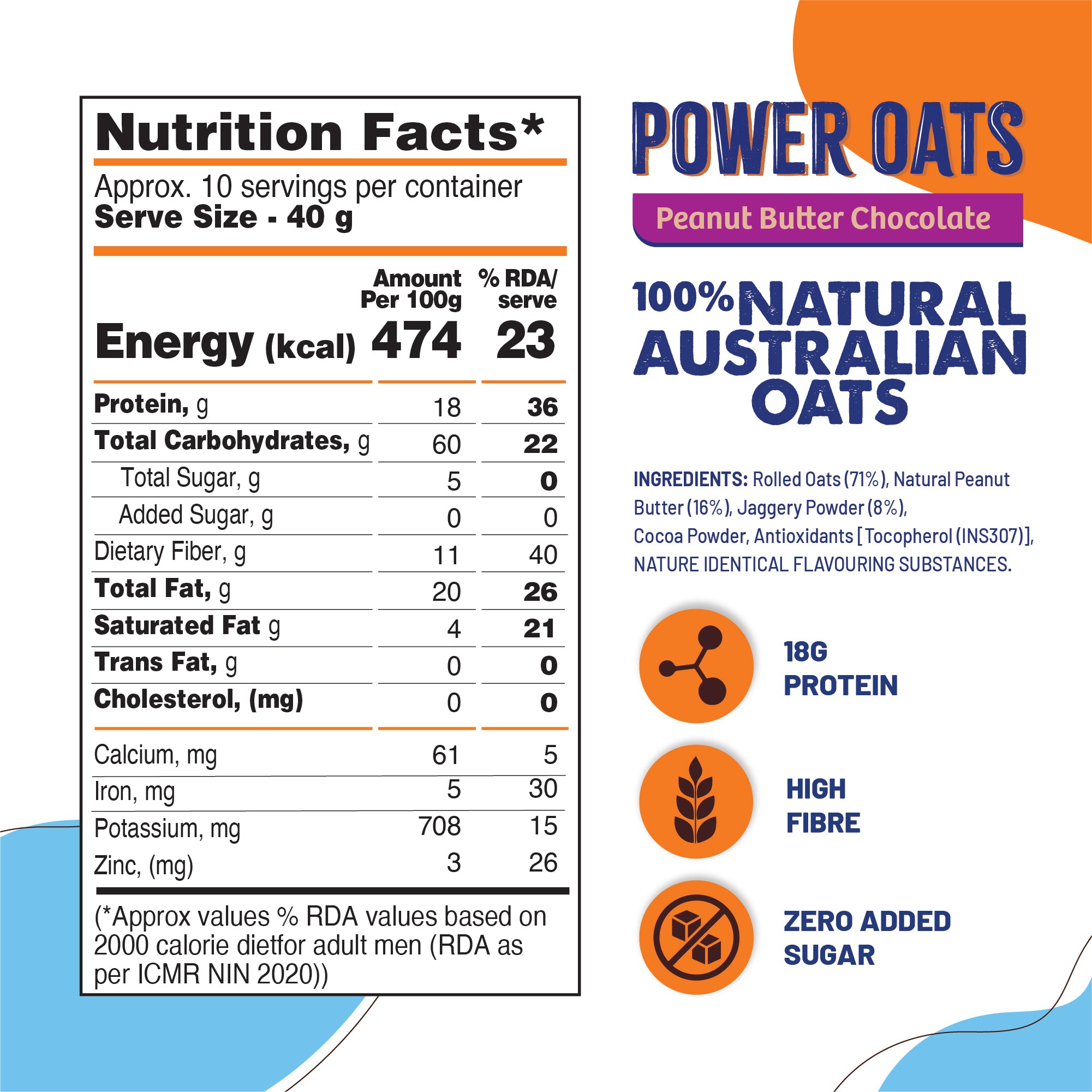 powder oats nutritional table