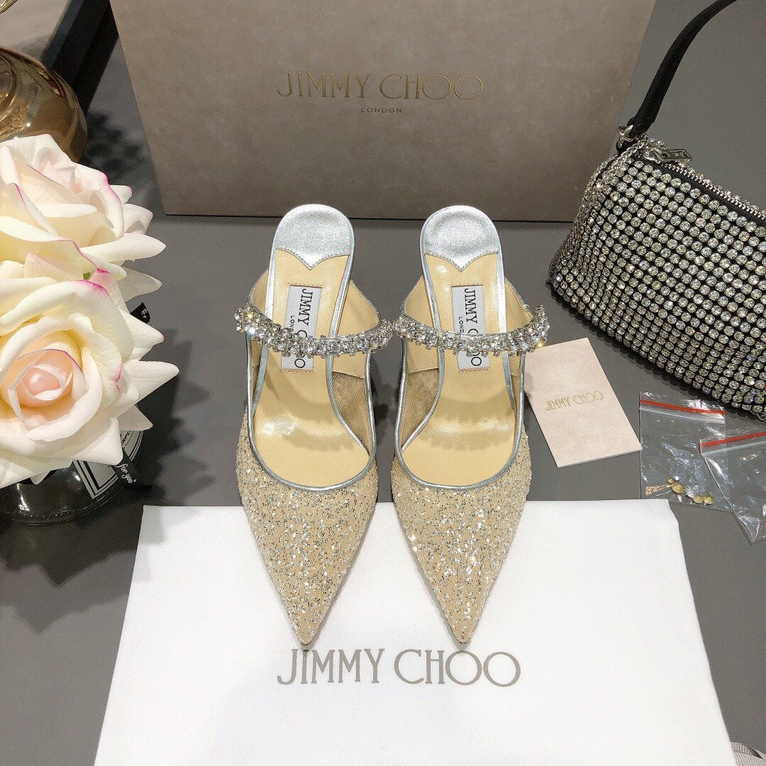 JIMMY CHOO 2022 Women Fashion Leather Sexy High Heeled Shoes Sandals Slippers