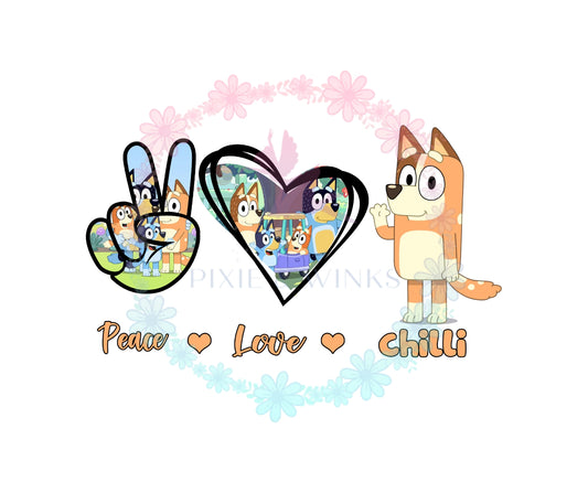 Peace Love Bingo HTV and Sublimation Prints, Bluey Image Transfers, Bluey  Iron on decals