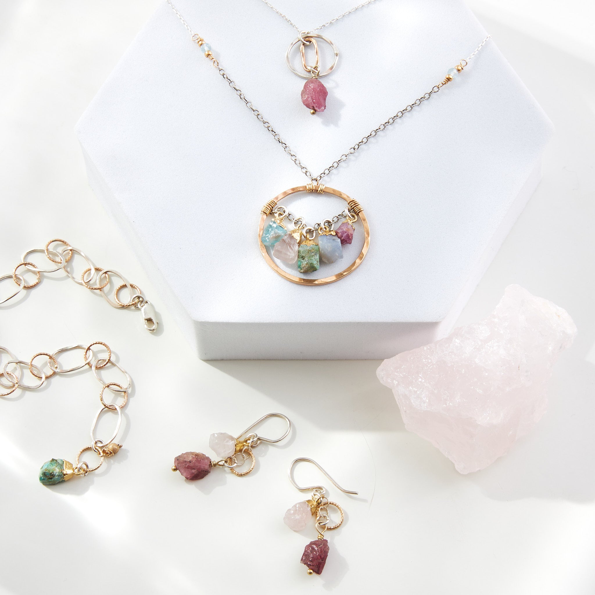 Flora Rose Gold Pink Jewellery Set