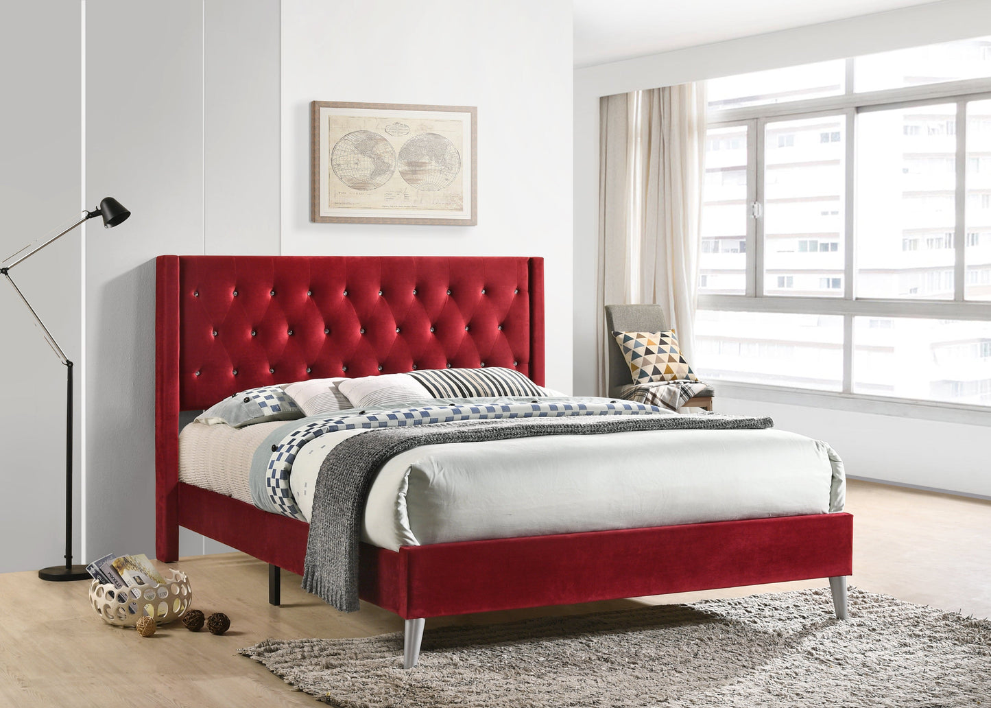 Glory Furniture Queen Bed CHERRY / 48"H X 67"W X 87"D Glory Furniture Bergen G1628-QB-UP Queen Bed G1628-QB-UP