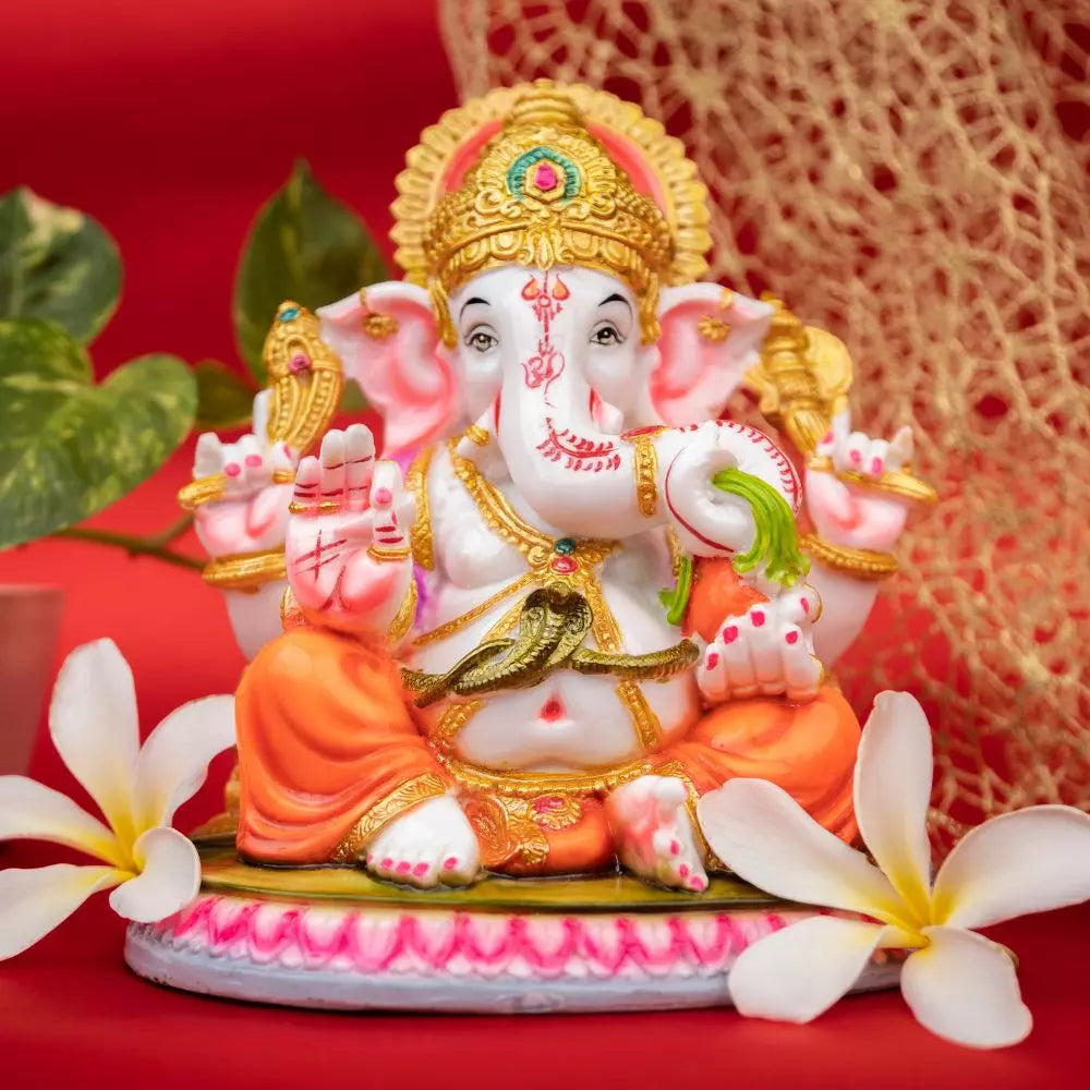 Lord Ganesha Idol With Golden Mukut - Kiss Bliss