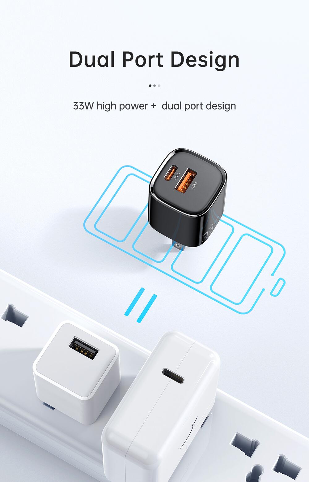  mcdodo Cargador USB C, bloque de cargador rápido USB C de 33 W,  tamaño pequeño, cargador dual USB-C y USB-A GaN tipo C, bloque de carga  rápida, adaptador de corriente para