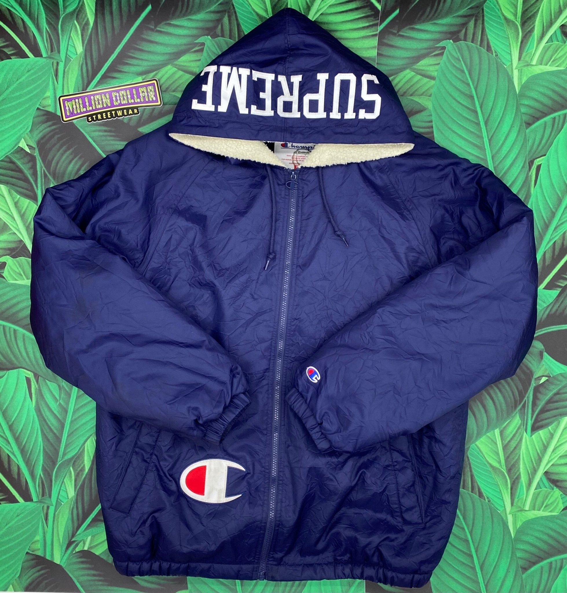 Supreme champion Sherpa hooded zip up jacket- L