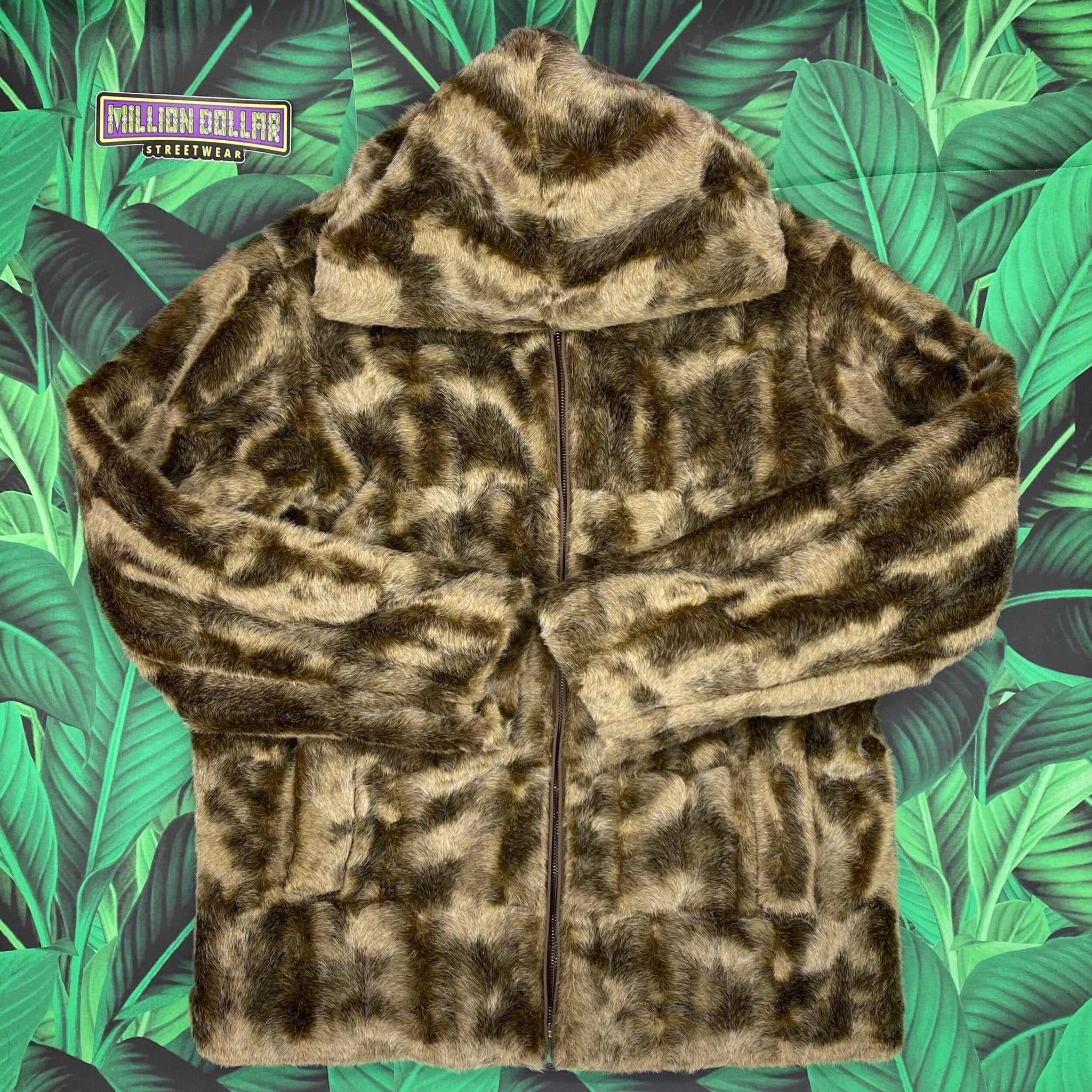 Supreme faux fur hooded zip jacket- L – Million Dollar Streetwear