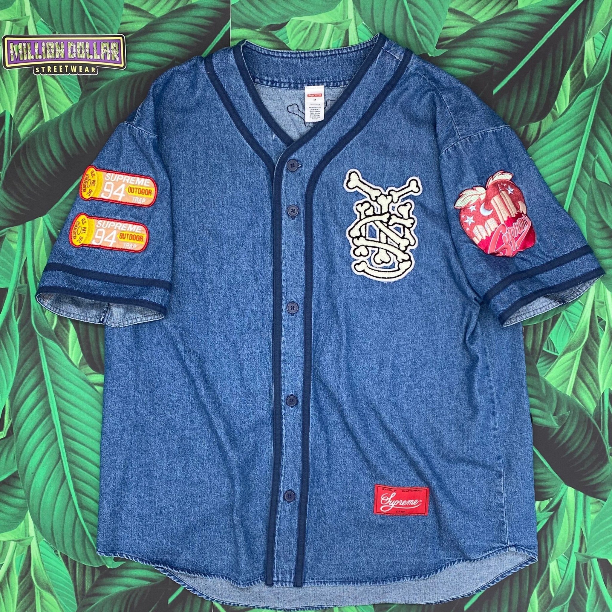 Supreme patches denim baseball jersey- M