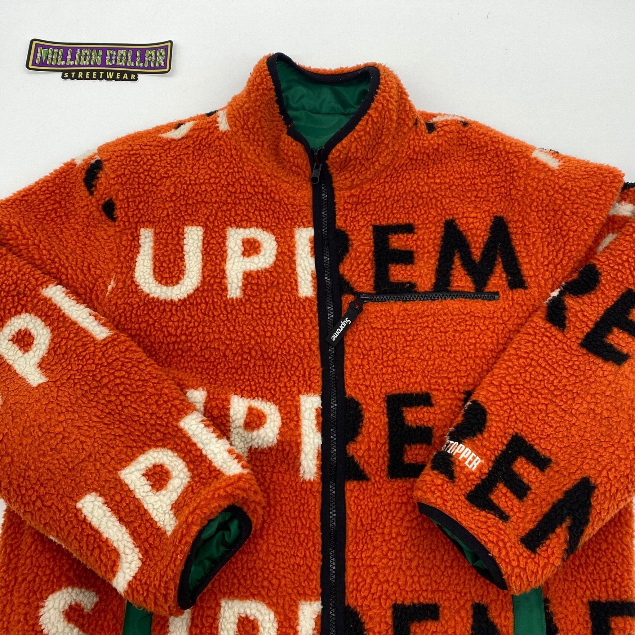 Supreme reversible logo fleece jacket- M