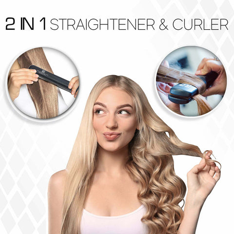 The Set includes: 1.25" Diamond and Ceramic flat Iron, the 1/2" Mini Diamond Flat Iron, and the 1" (25mm) Clipless Curling Iron. he Set includes: 1.25" Diamond and Ceramic flat Iron, the 1/2" Mini Diamond Flat Iron, and the 1" (25mm) Clipless Curling Iron.Suitable for all hair types he Set includes: 1.25" Diamond and Ceramic flat Iron, the 1/2" Mini Diamond Flat Iron, and the 1" (25mm) Clipless Curling Iron.1.25 Inch 450 Diamond Ceramic Hair Straightener- Frizz-Free            and Anti-Static Ionic Plates