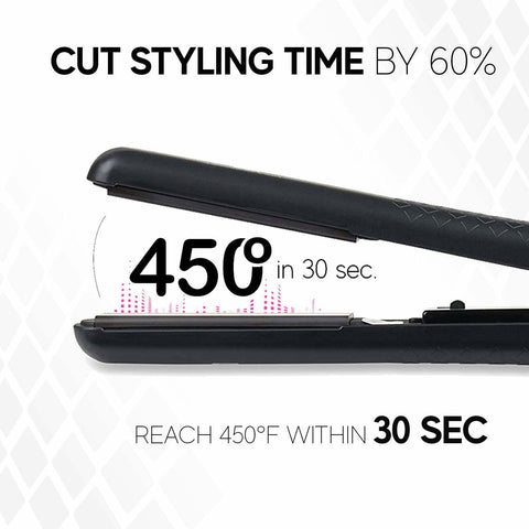 The Set includes: 1.25" Diamond and Ceramic flat Iron, the 1/2" Mini Diamond Flat Iron, and the 1" (25mm) Clipless Curling Iron. he Set includes: 1.25" Diamond and Ceramic flat Iron, the 1/2" Mini Diamond Flat Iron, and the 1" (25mm) Clipless Curling Iron.Suitable for all hair types he Set includes: 1.25" Diamond and Ceramic flat Iron, the 1/2" Mini Diamond Flat Iron, and the 1" (25mm) Clipless Curling Iron.1.25 Inch 450 Diamond Ceramic Hair Straightener- Frizz-Free            and Anti-Static Ionic Plates