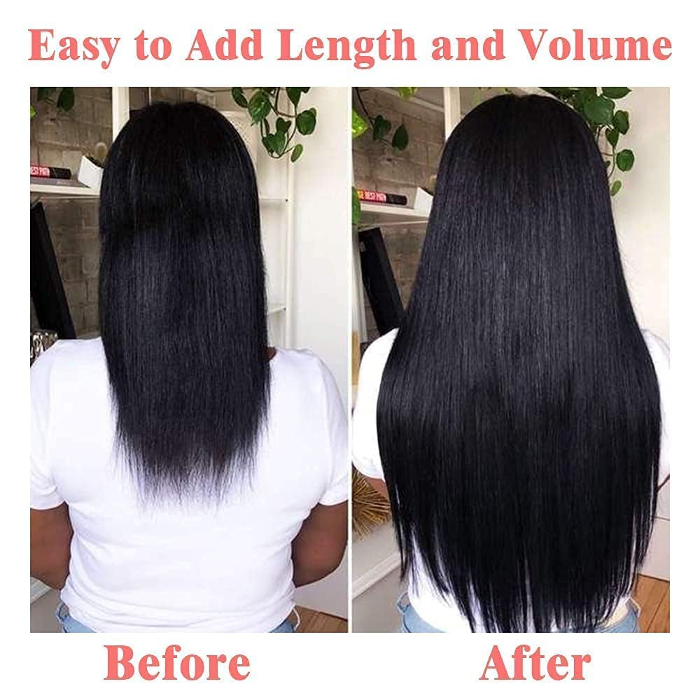 Straight Human Hair Clip in Hair Extensions for Black Women 100%  Unprocessed Full Head Brazilian Virgin Hair Natural Black Color,8/Pcs with