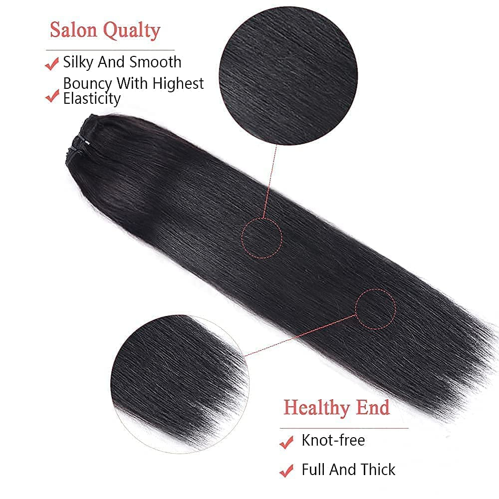 Straight Human Hair Clip in Hair Extensions for Black Women 100%  Unprocessed Full Head Brazilian Virgin Hair Natural Black Color,8/Pcs with