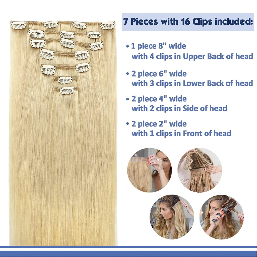 Clip in Hair Extensions Real Human Hair, Real Human Hair Balayage Hair  Extensions Mixed Bleach Blonde 12Inch 70G 7Pcs Straight Silky Blonde Hair  Extensions for Women Natural Hair(12'#18613)