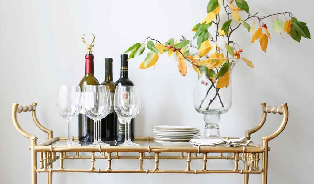 vintage cocktail cart with flowers