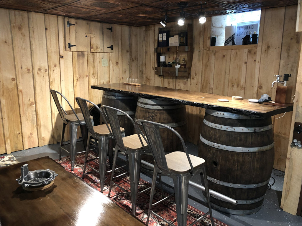 whiskey barrel bar table