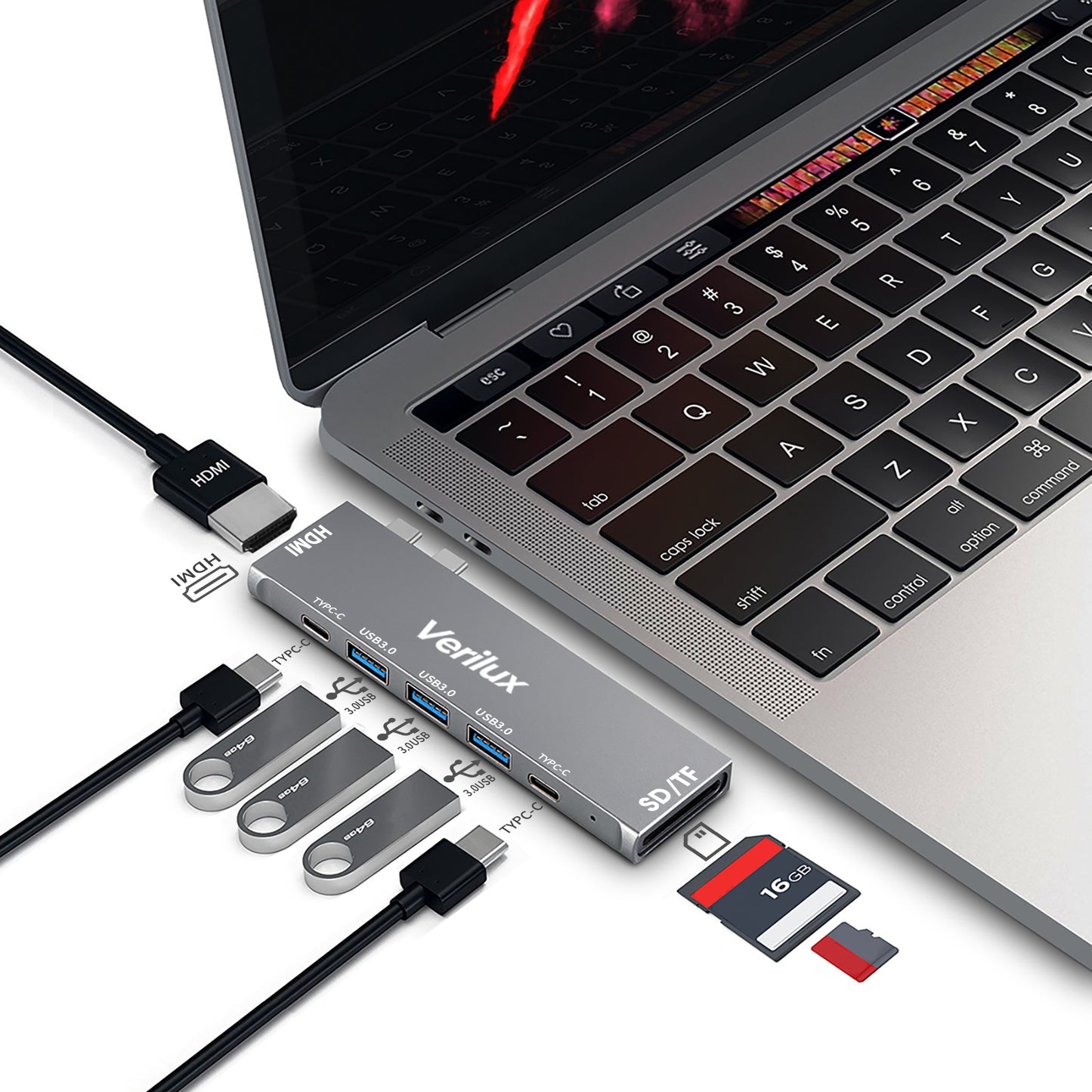 Verilux® USB Hub Adapter,8 in Multiport MacBook Pro Accessor verilux