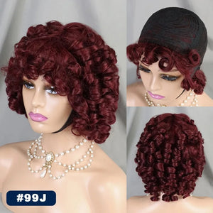 Bouncy Curly Human Hair Wigs with Bangs 200% Afro Kinky Curly Full Machine Made Wigs with Baby Hair - MyMIYAKA