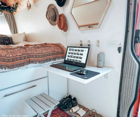 Example of a DYI folding desk in a van