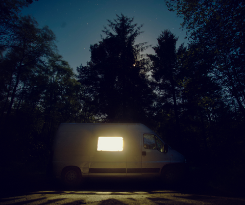 Van parked at night
