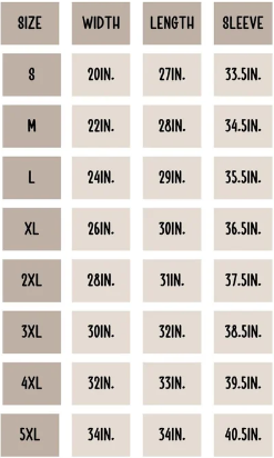 sweat shirt size chart