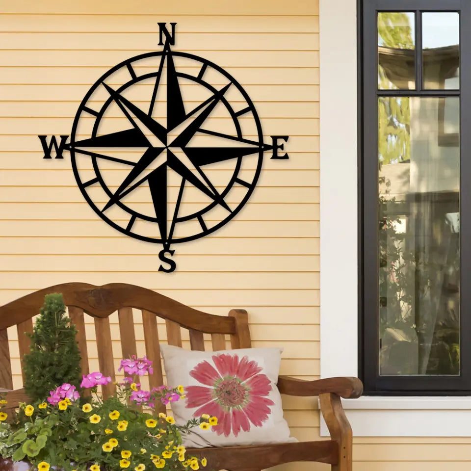 Nautical Compass - Cut Metal Sign - Wall Decor - Living Room Bedroom Office Porch Garden Patio Signs - Wall Hanging Art - Beach Theme - Family Trip Gift - Housewarming Gift for Beloved - 305ICNNPMT606