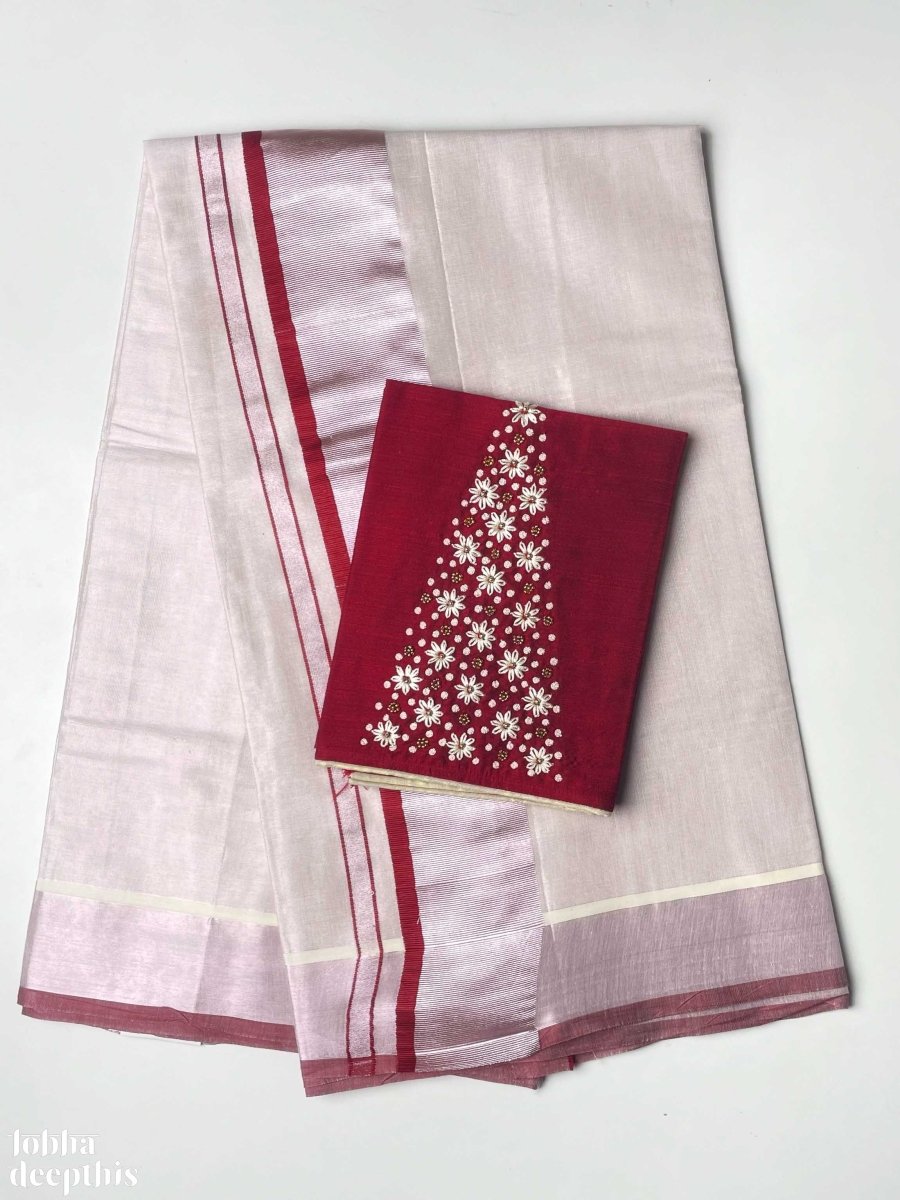 Premium Quality 3 Inch Silver Jari Set Mundu Cotton Saree | JCS Fashions