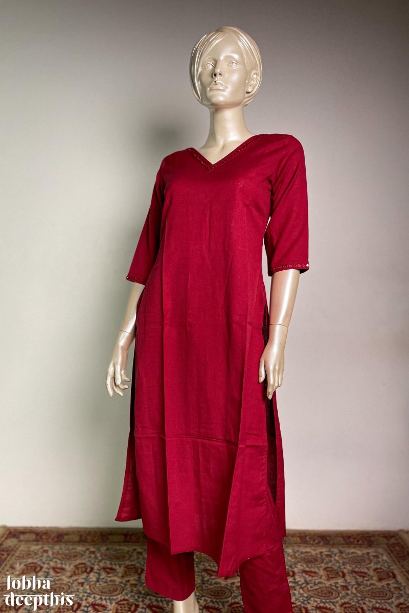 Buy Pink Block Printed Cotton Nightsuit Set | FGNSET19-36 | Farida Gupta