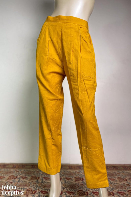 Mustard Yellow Rayon Straight Pants with Pocket- Lobha Deepthis