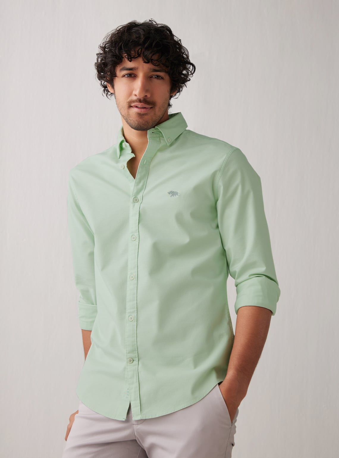 Buy Lemon Grass-Grey Mark | Casual Green Solid Shirts for Men Online |  Andamen