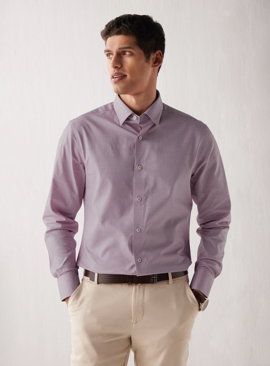 Buy Lilac Luster Grid | Formal Lavender Checks Shirts for Men Online |  Andamen