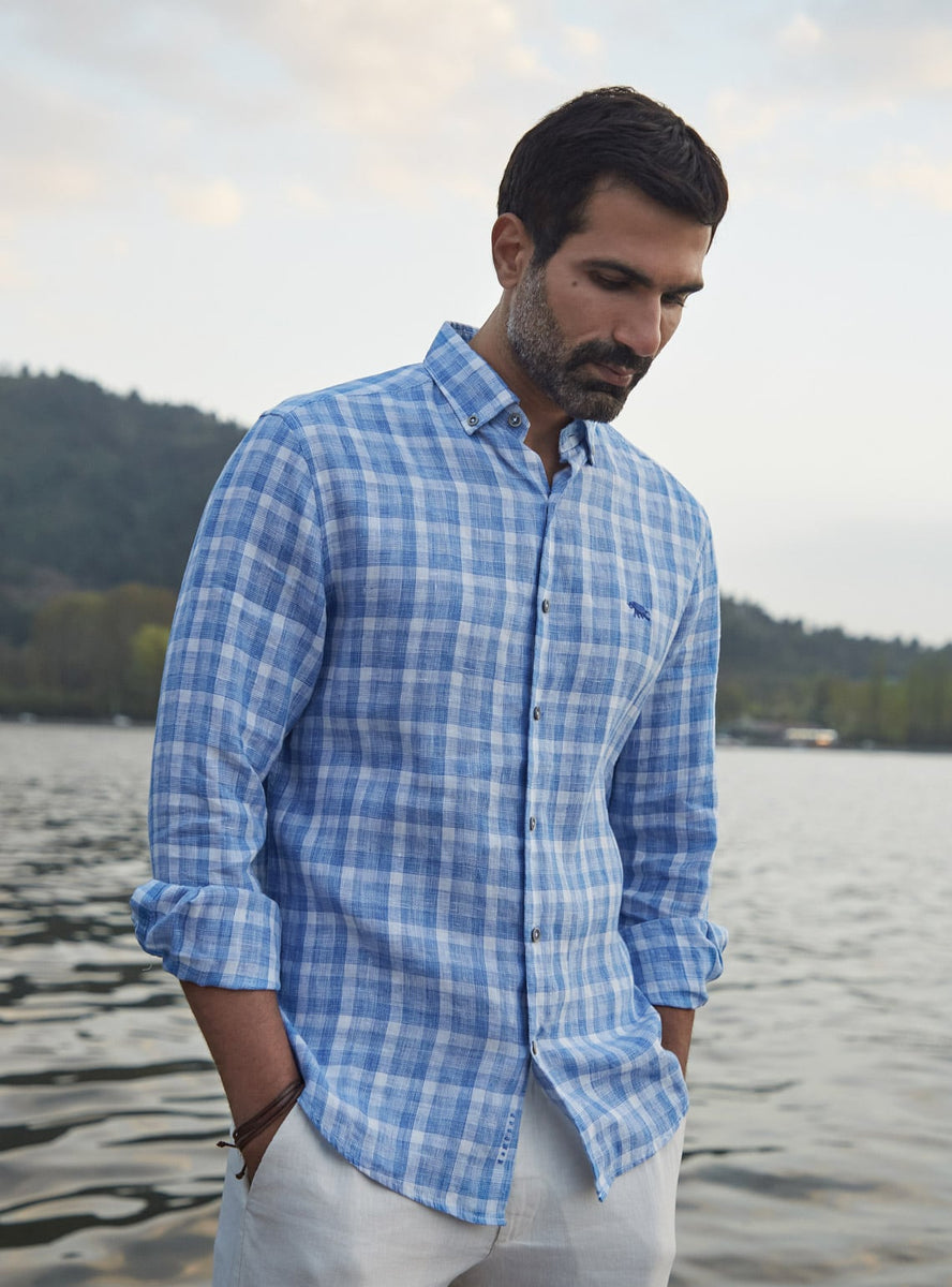 Buy Cloudgazer Linen | Rise Blue Solid Shirt for Men Online | Andamen
