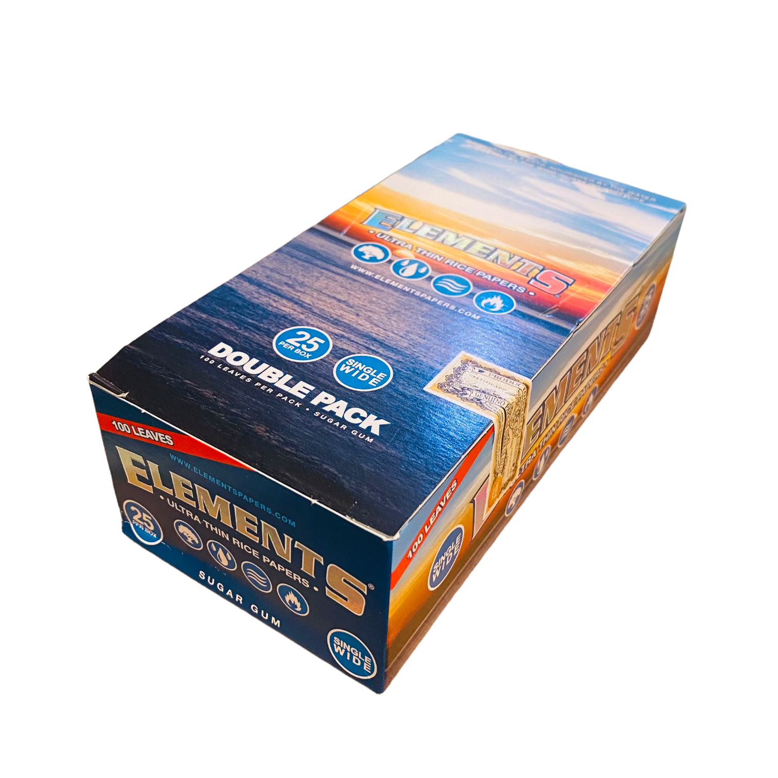 ELEMENTS 25 Pack 1 Box Elements 1 1/4 (1.25) Rolling Paper Ultra Thin Rice