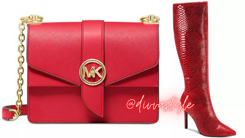 MICHAEL MICHAEL KORS Greenwich Small Convertible Crossbody and Macy's tall red boots