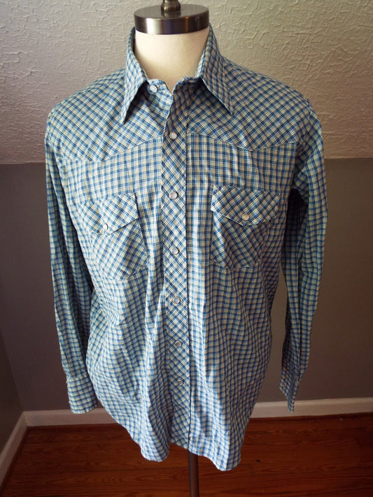 Vintage Long Sleeve Button Down Plaid Western Snap Shirt by