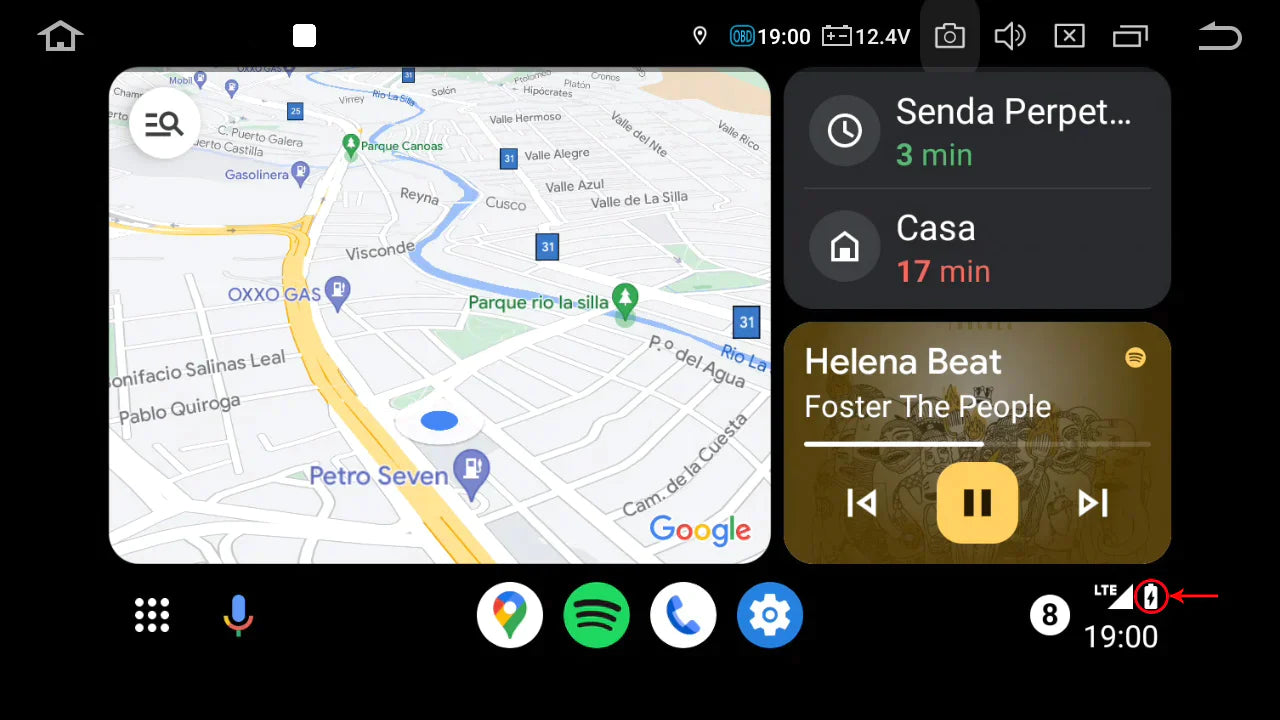 Carlinkit 2air - Uma tela sem fio do CarPlay ou Android Auto exibindo o nível de carga atual de um telefone conectado