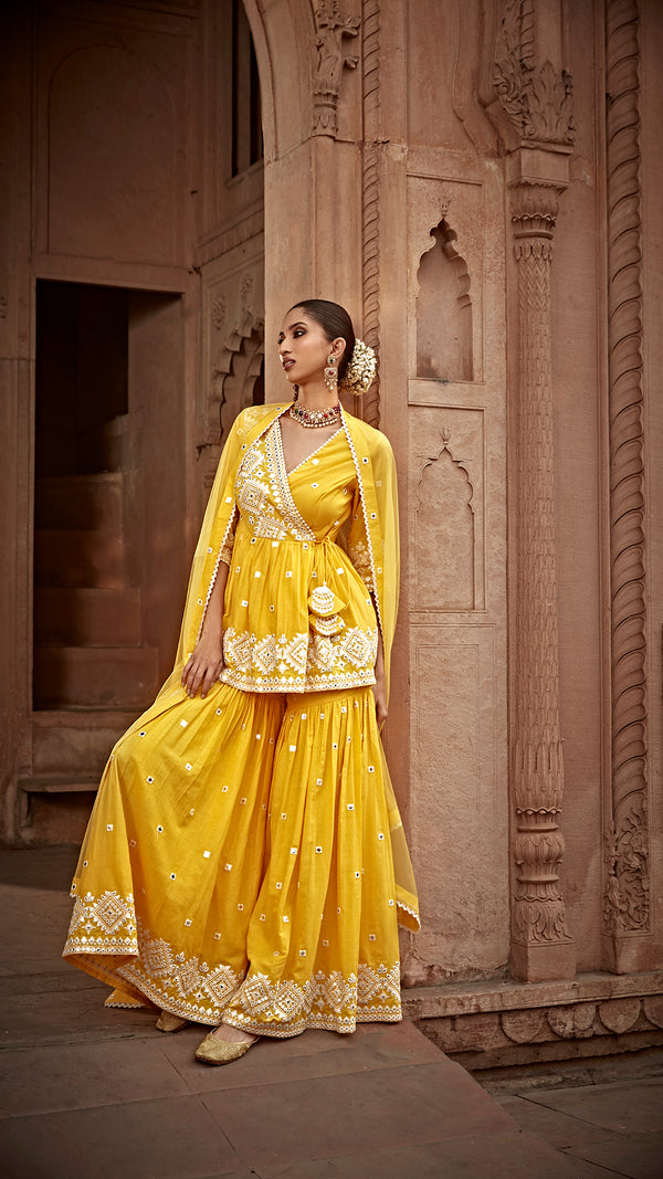 Yellow Peplum Sharara Set