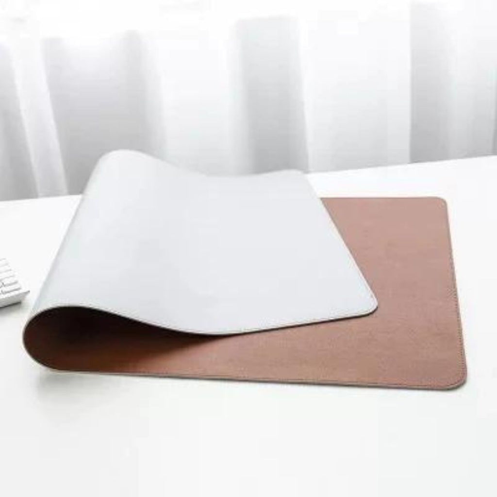 PU leather desk mat brown silver