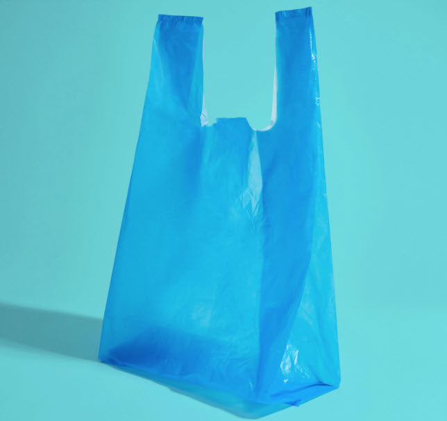 Blue bag. Blue / teal background.