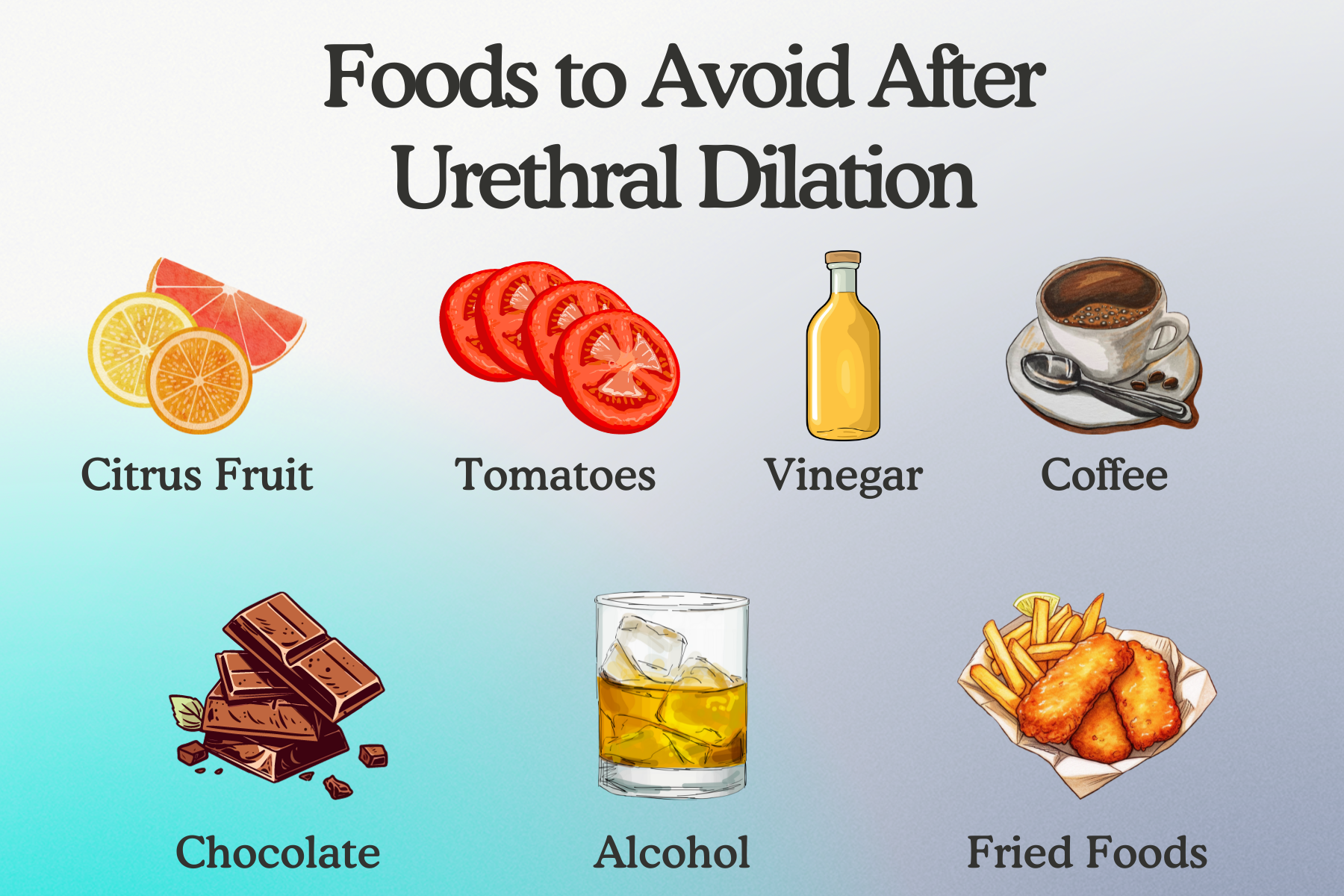 A graphic listing bladder irritating foods to avoid.