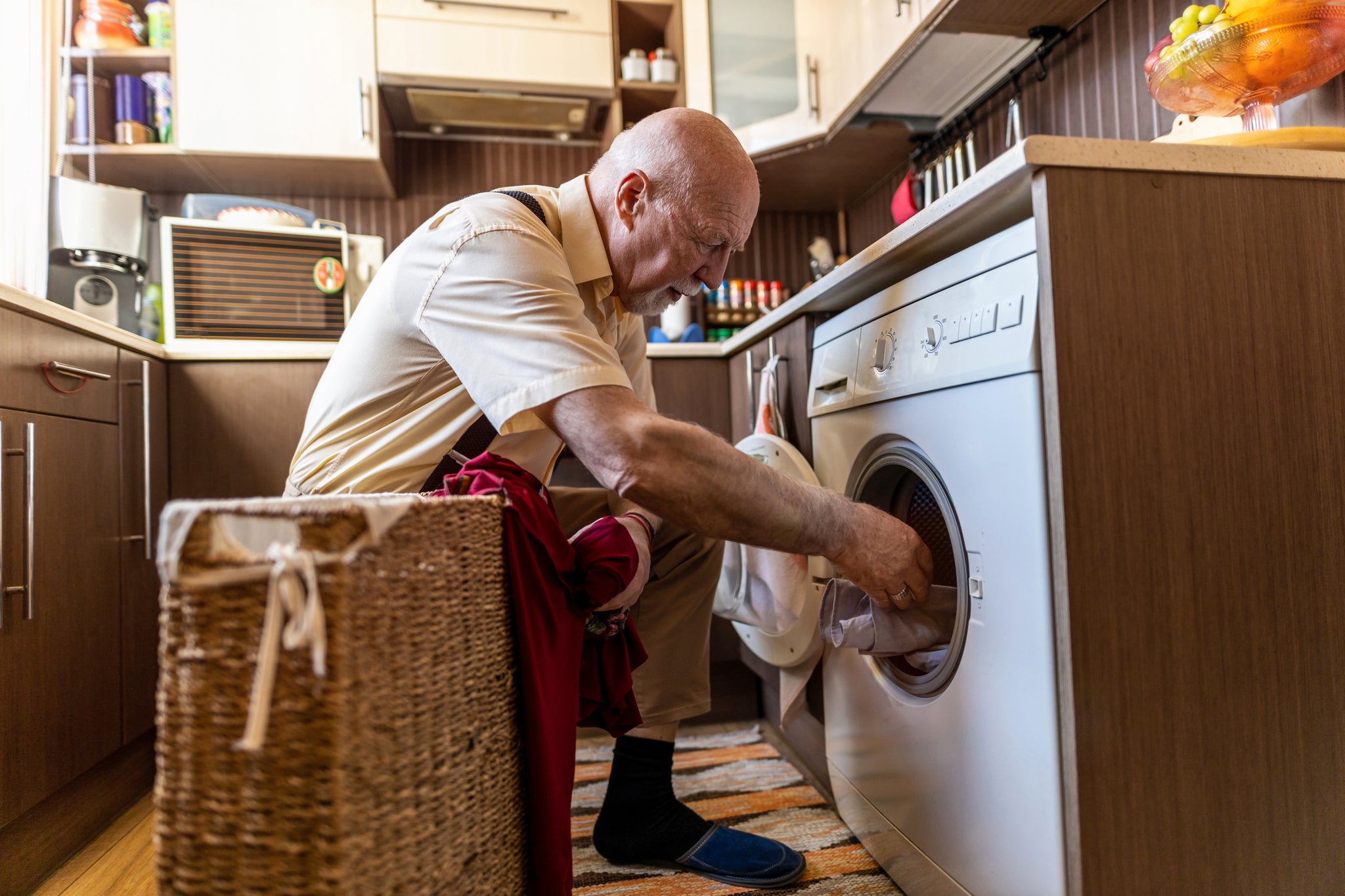 A man does laundry.