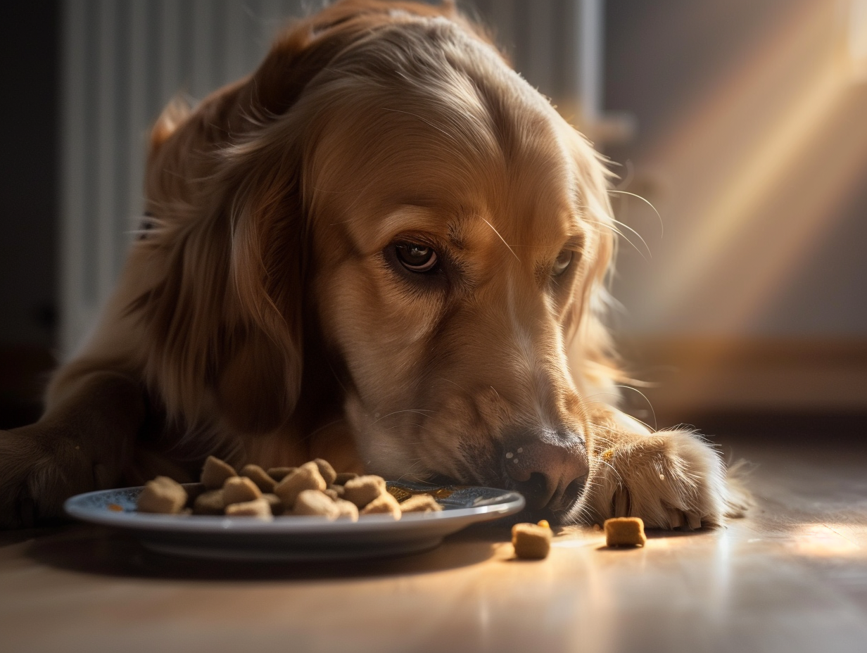 photo of a lab eating dog food