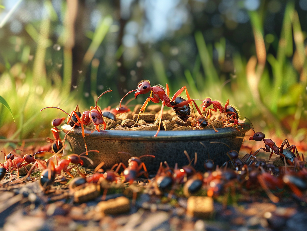 photo of ants eating dog food