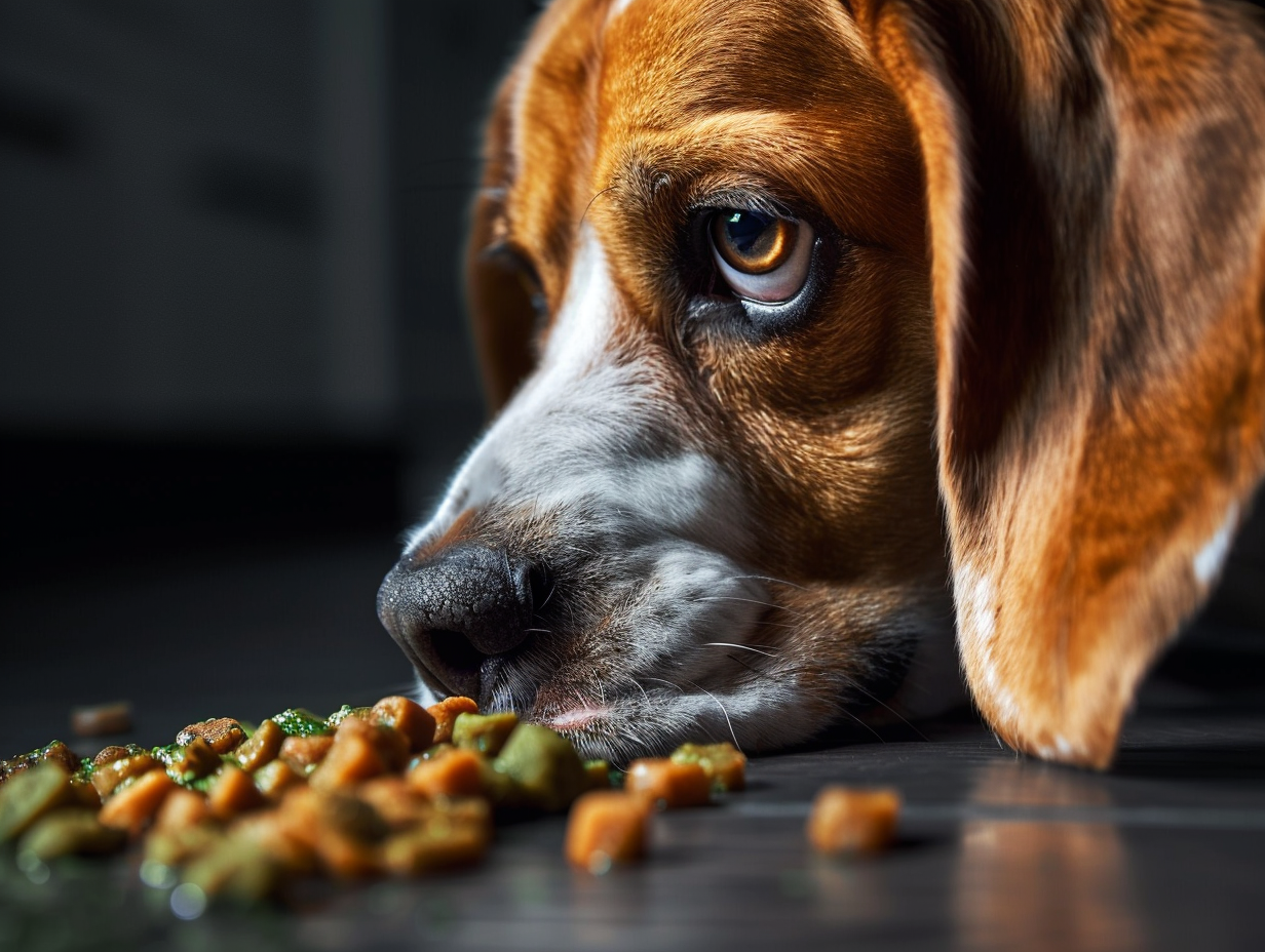 photo of dog thinking about if its a good idea to eat moldy food