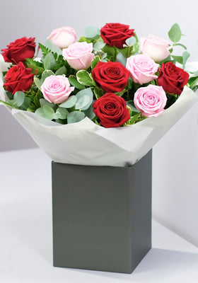 Image of Red Naomi & Pink Rose Hand-Tied