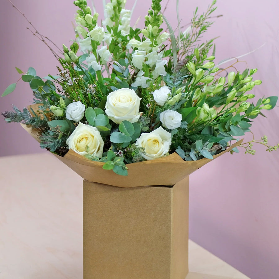 Image of Rustic White Rose Hand-Tied