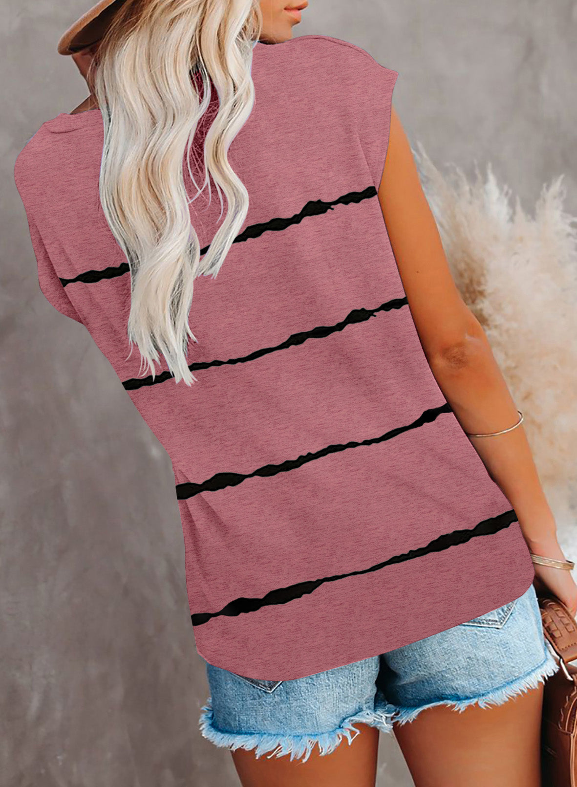 Dusty Pink Tie-dye Print Short Sleeve T-Shirt with Pocket