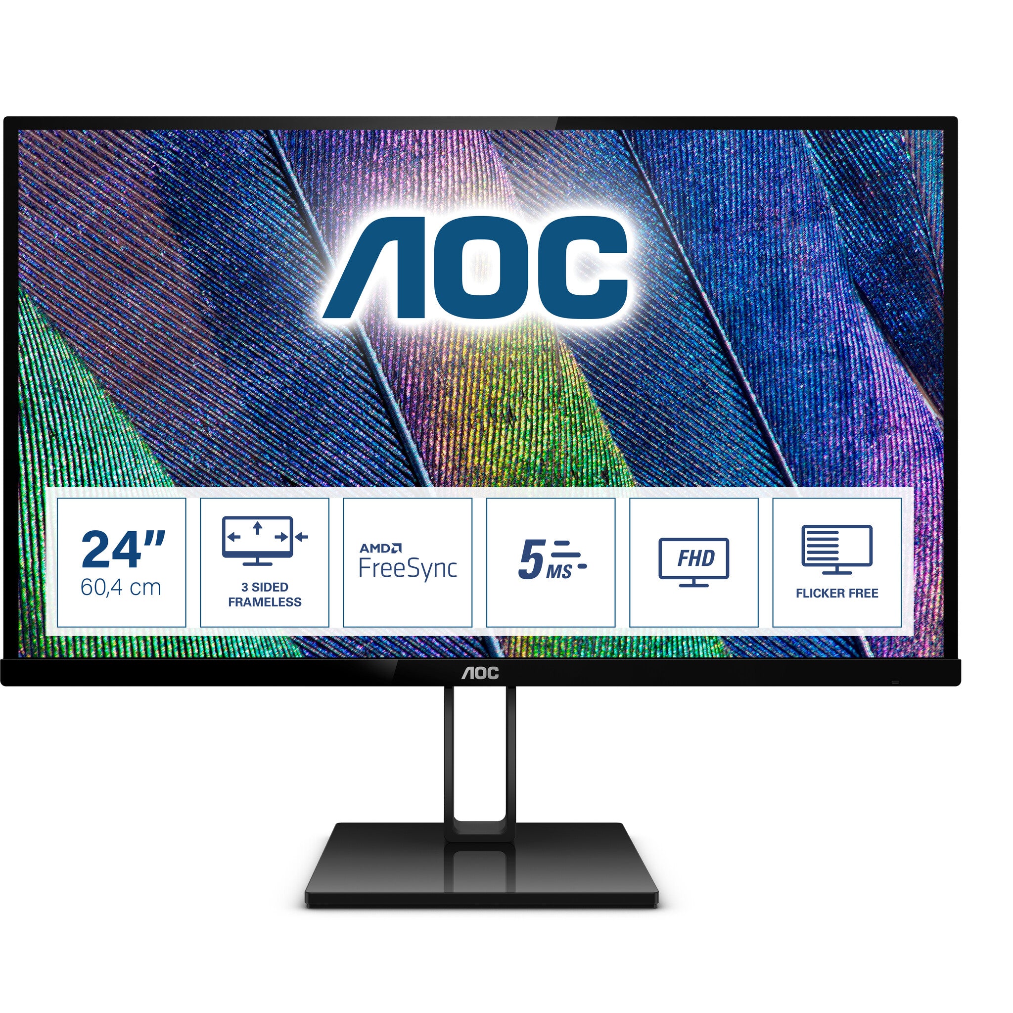 AOC 24V2Q 23.8" Full HD Monitor - IPS, 75Hz, 5ms, HDMI, DP